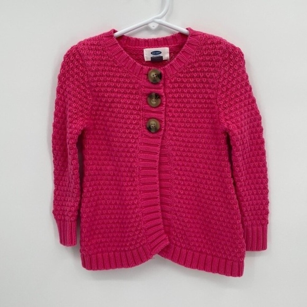 Old Navy 2T girls Cable Knit Swing Cardigan Pink Three button Sweater Open